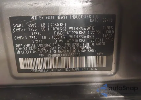 2011 Subaru Outback 2.5I Limited from USA, damaged, VIN 4S4BRBKC0B3350159